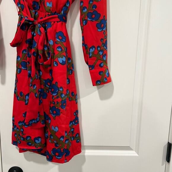 NWT J Crew Collection Womens Long Sleeve‎ Red Dress with Floral Pattern Sz 6 - Picture 2 of 11